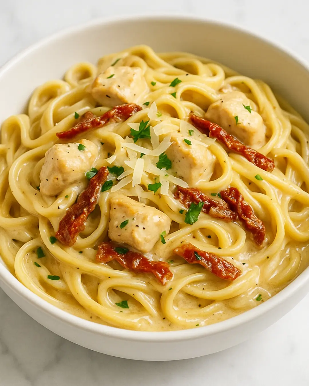 Marry Me Chicken Pasta in a bowl
