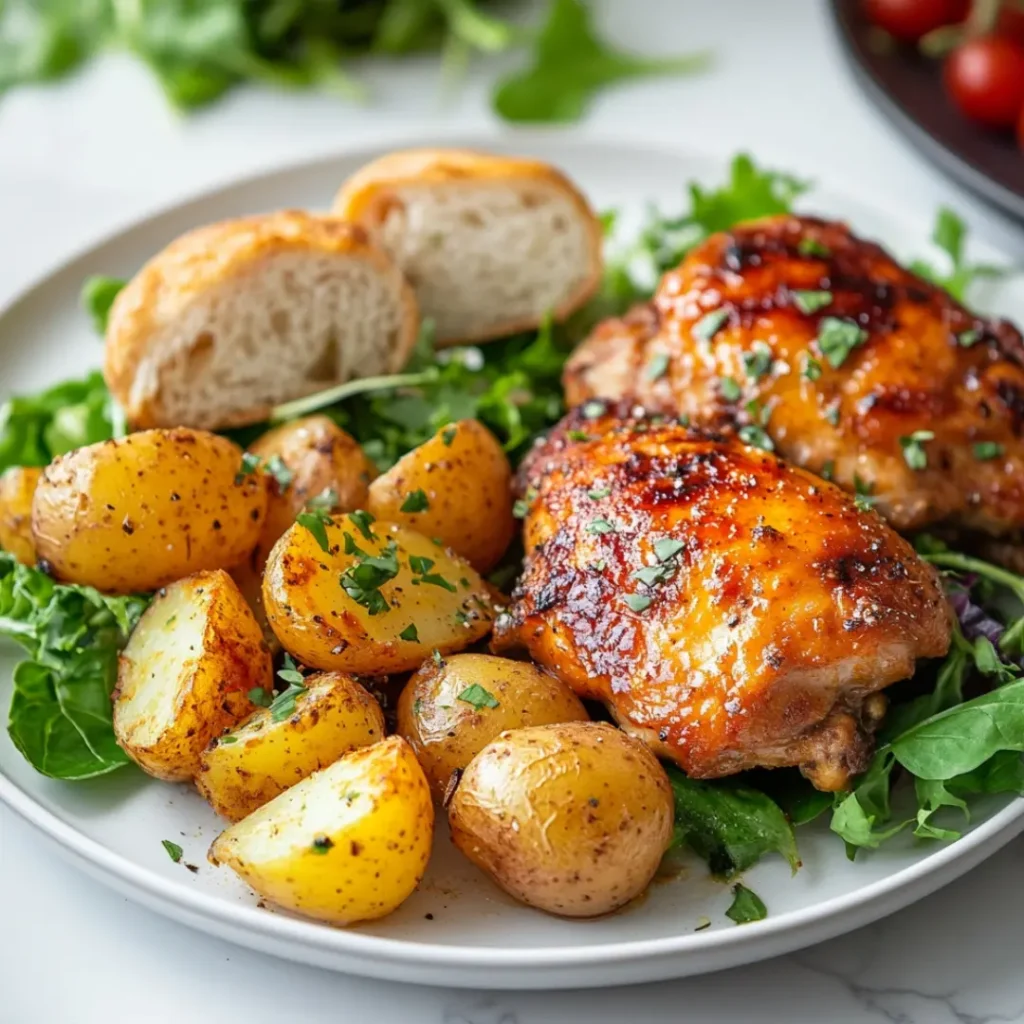 Easy Crockpot Chicken and Potatoes Recipe 17 Crockpot Chicken and Potatoes with bread and salad