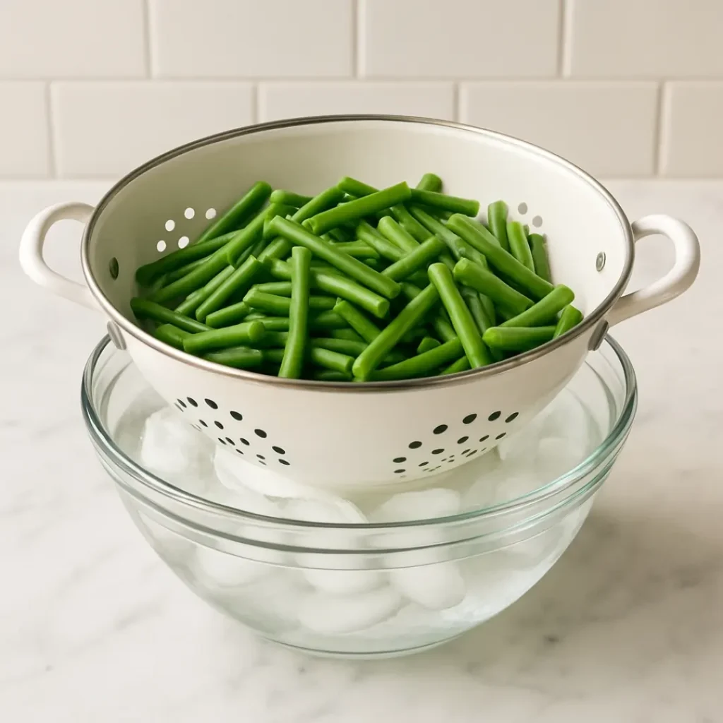 Durkee String Bean Casserole: Crispy, Irresistibly Creamy, and Full of Comfort 8 Blanching green beans for Durkee casserole