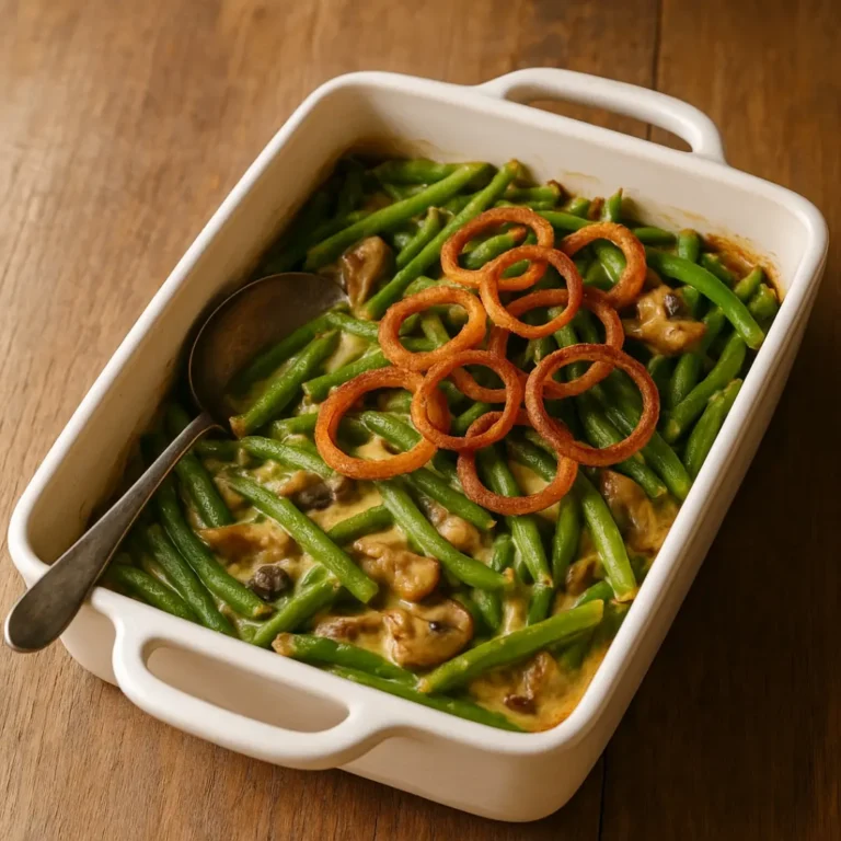 Durkee string bean casserole topped with crispy onions