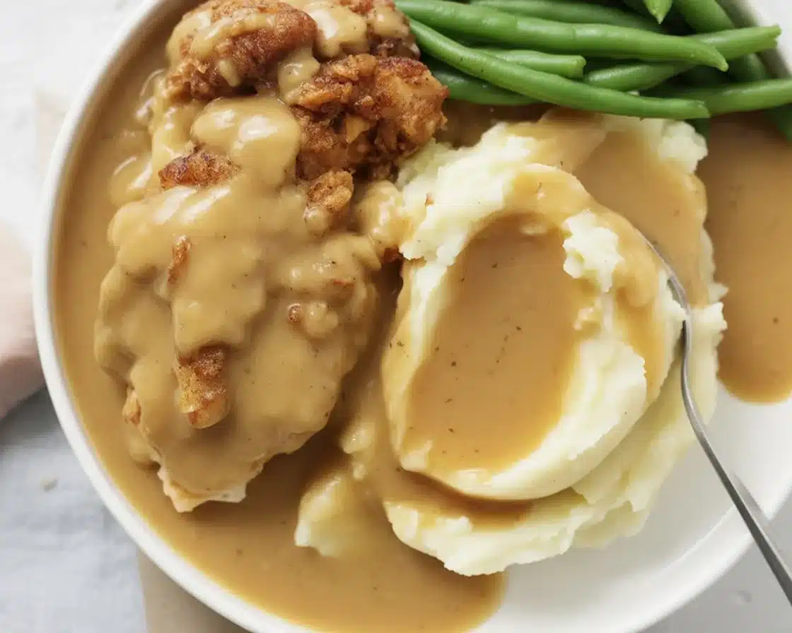 Delicious creamy garlic chicken served with herbs and pasta