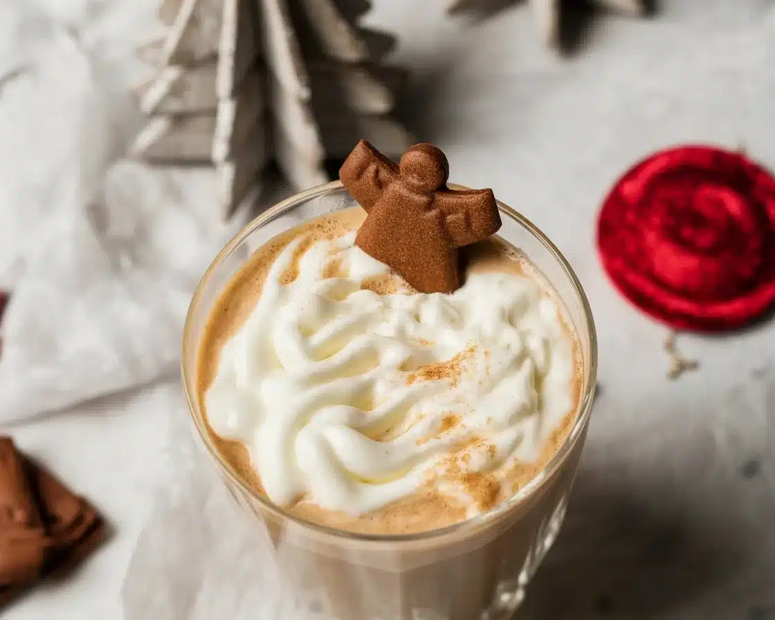 Cozy Gingerbread Latte with espresso, frothed milk, and whipped cream topping.