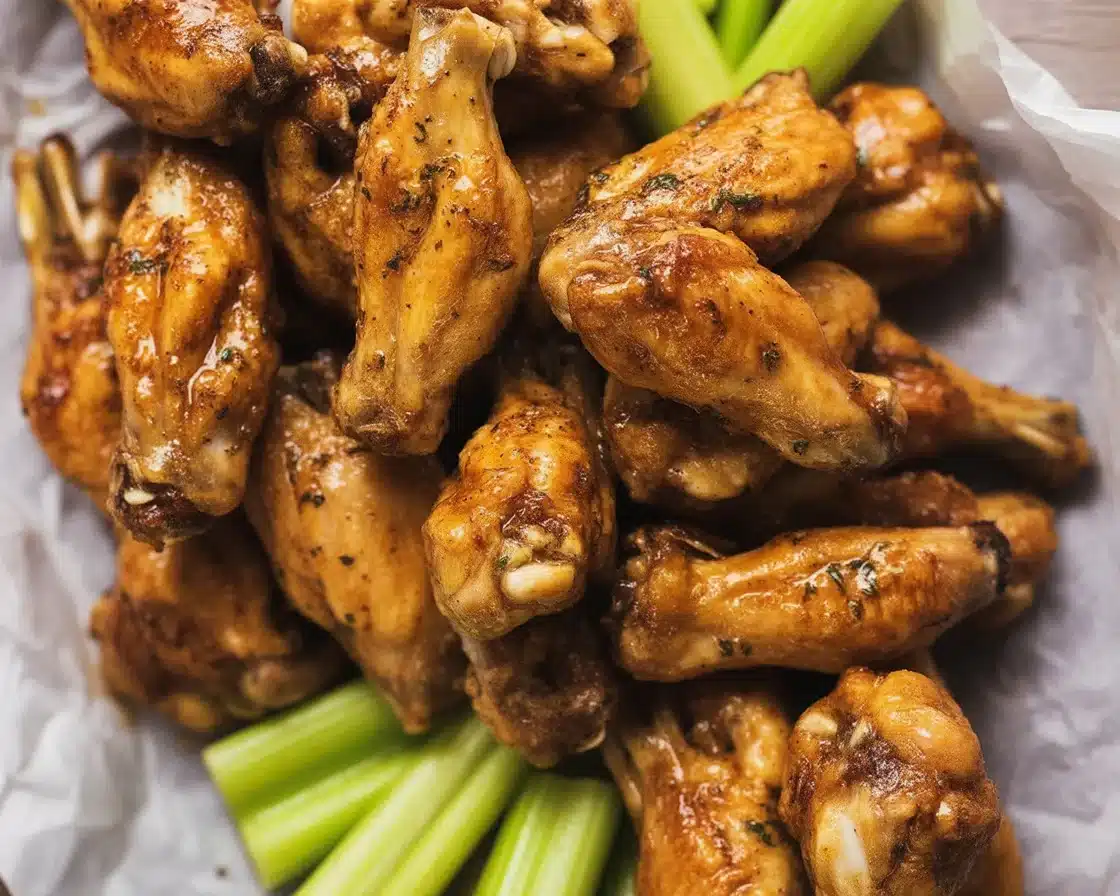 Super crispy garlic parmesan wings served with a side of dipping sauce.