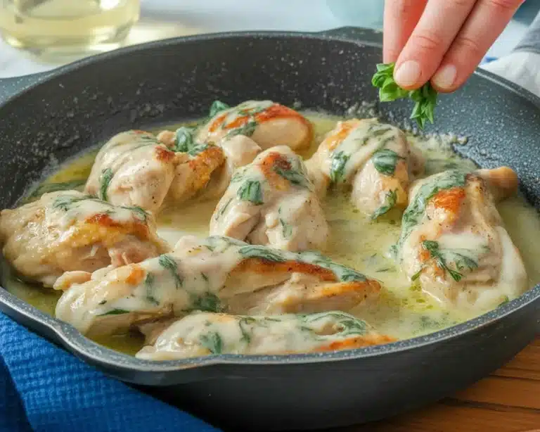 Delicious lemon herb chicken dish served with fresh herbs and lemon wedges.