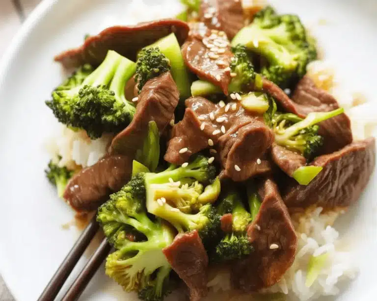 Paleo beef and broccoli stir fry with tender beef and fresh broccoli in garlic sauce.