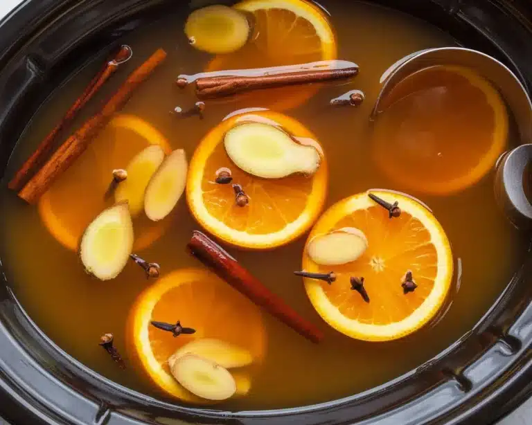 Delicious slow cooker mulled cider with spices and orange slices