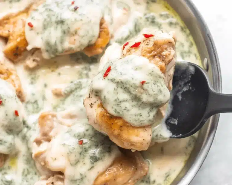 Creamy Spinach Artichoke Chicken dish topped with mozzarella cheese