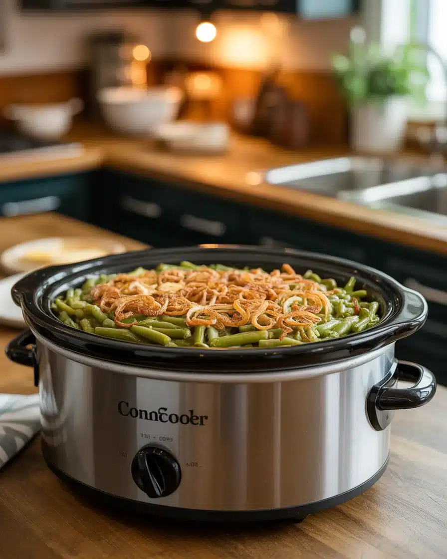 Crock Pot Green Bean Casserole That Actually Stays Crispy