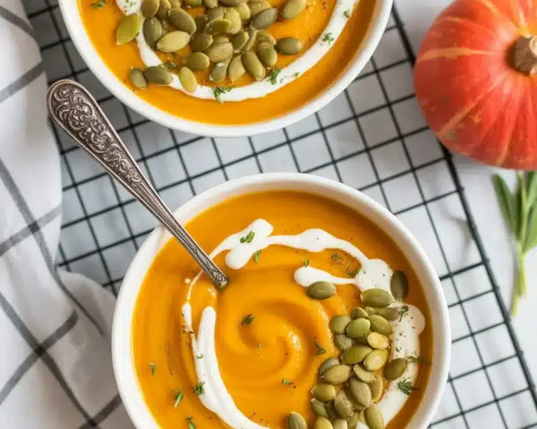 Creamy butternut squash soup made in a crock pot with vegetables and coconut milk.