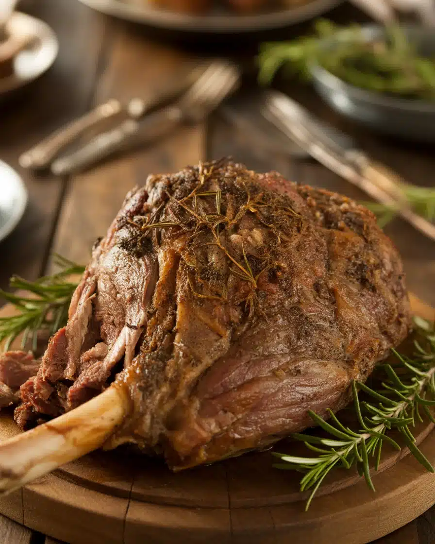 Crockpot Leg of Lamb with Garlic Herb Glaze