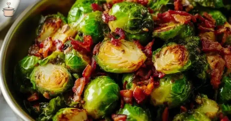 Bacon Brussels Sprouts dish garnished and ready to serve.