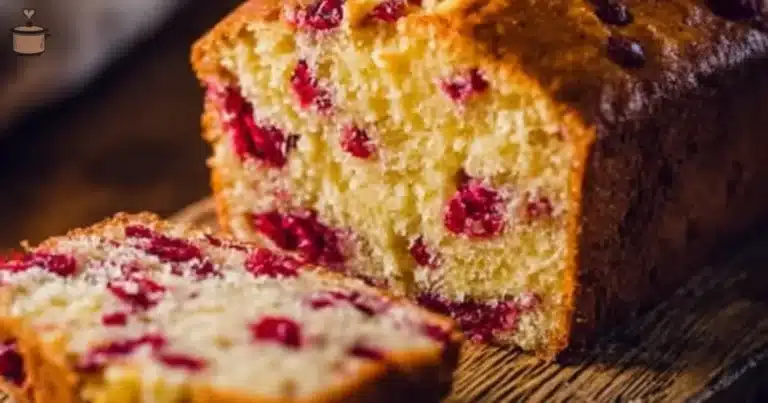 Homemade Barefoot Contessa cranberry orange bread with a festive garnish.