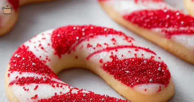 Plate of festive candy cane cookies decorated with red and white stripes