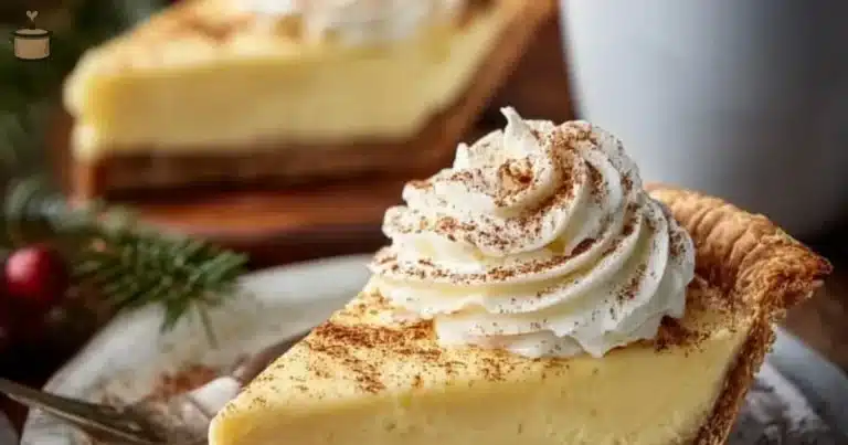 Christmas Eve Cinnamon-Vanilla Custard Pie served on a festive table