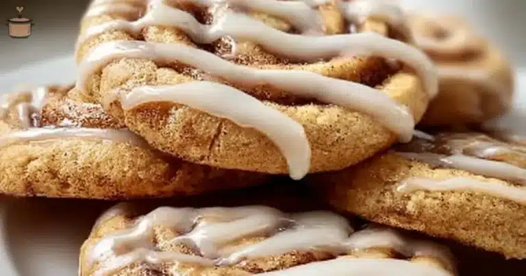 Delicious homemade cinnamon roll cookies with icing drizzled on top