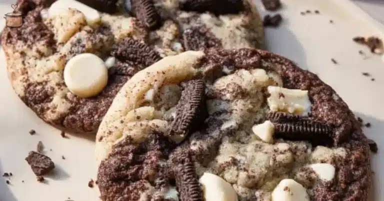 Delicious cookies and cream cookies on a baking tray