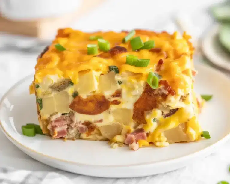 Delicious Tater Tot Breakfast Bake with eggs, cheese, and sausage