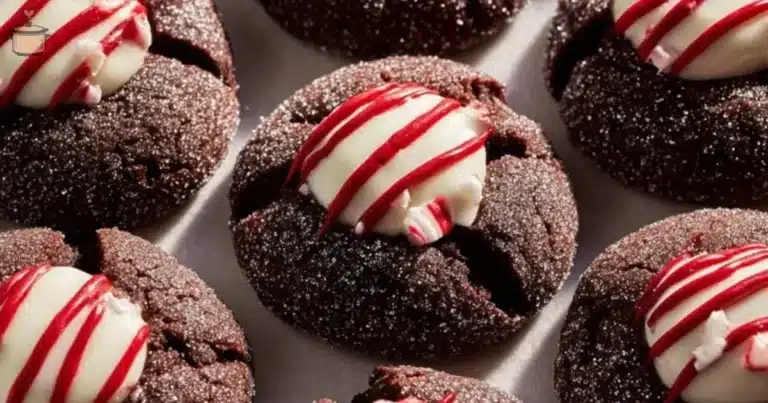 Fudgy dark chocolate cookies filled with peppermint centers on a plate