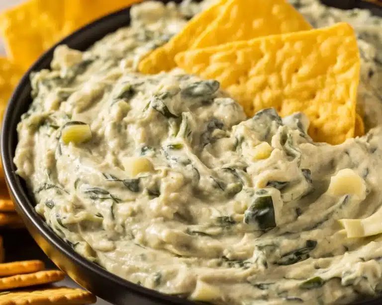Creamy and cheesy Crock Pot Spinach Artichoke Dip in a slow cooker, perfect appetizer for gatherings.