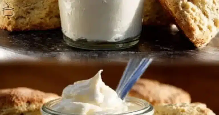 Homemade clotted cream served with scones and jam