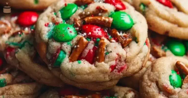 Colorful Kitchen Sink Christmas Cookies with various toppings and holiday decorations