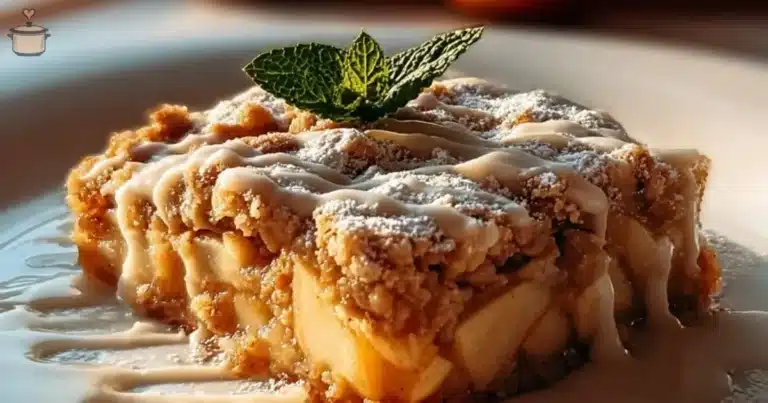 Oatmeal apple breakfast bake topped with chopped apples and cinnamon