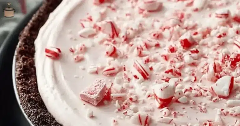 Delicious Quick Christmas Peppermint Pie topped with whipped cream and candy canes