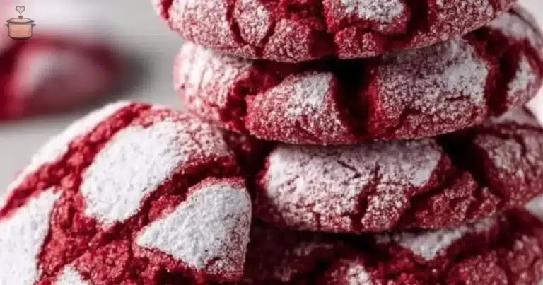 Freshly baked Red Velvet Crinkle Cookies with powdered sugar on top.