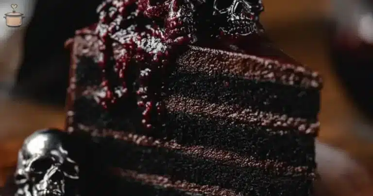 Spooky black velvet Halloween cake with festive decorations