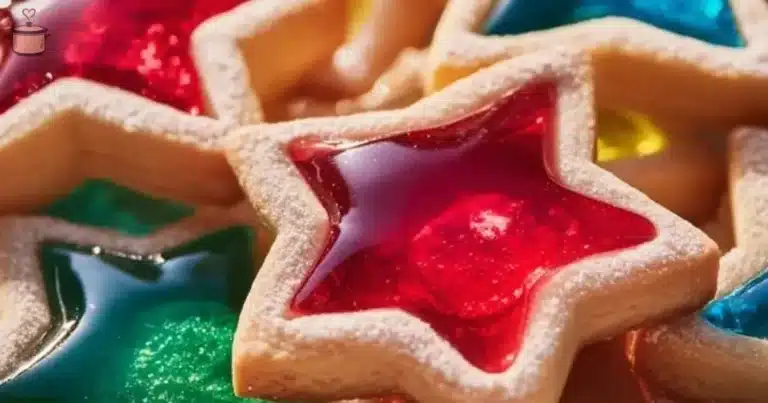 Delicious stained glass cookies with vibrant candy decorations