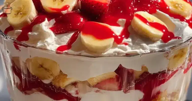 Delicious Strawberry Banana Pudding dish with fresh strawberries and bananas