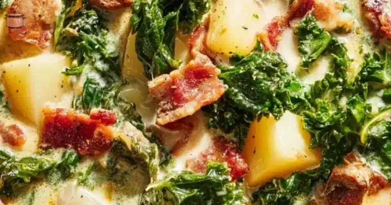 Bowl of delicious, hearty Tuscan Soup with fresh vegetables and herbs