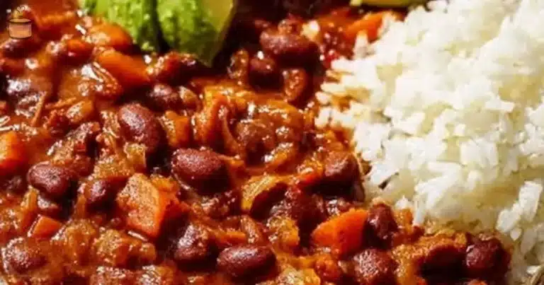 Delicious homemade vegan chili served in a bowl with beans and vegetables