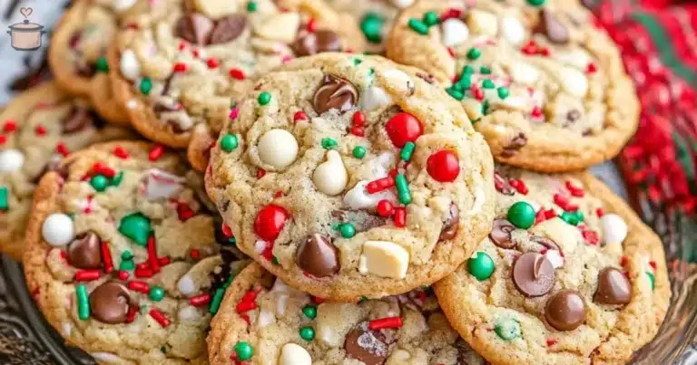 Plate of Winter Wonderland chocolate chip cookies with festive decorations