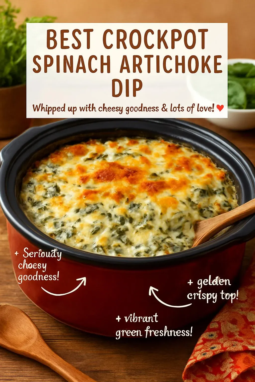 Best Crockpot Spinach Artichoke Dip Creamy Cheesy Party Appetizer