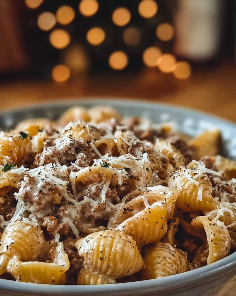 Crockpot Cheesy Ranch Beef Pasta Shells
