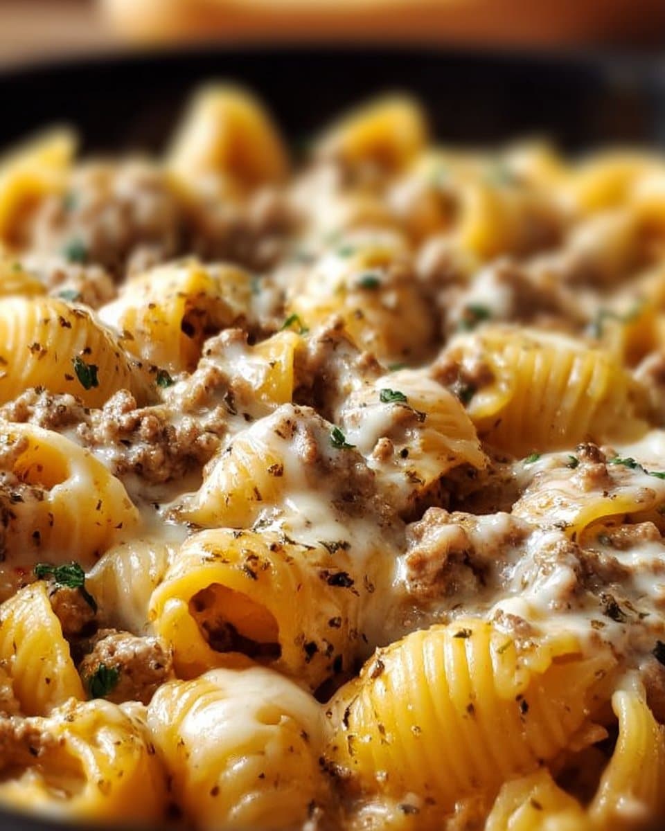 Crockpot Cheesy Ranch Beef Pasta Shells