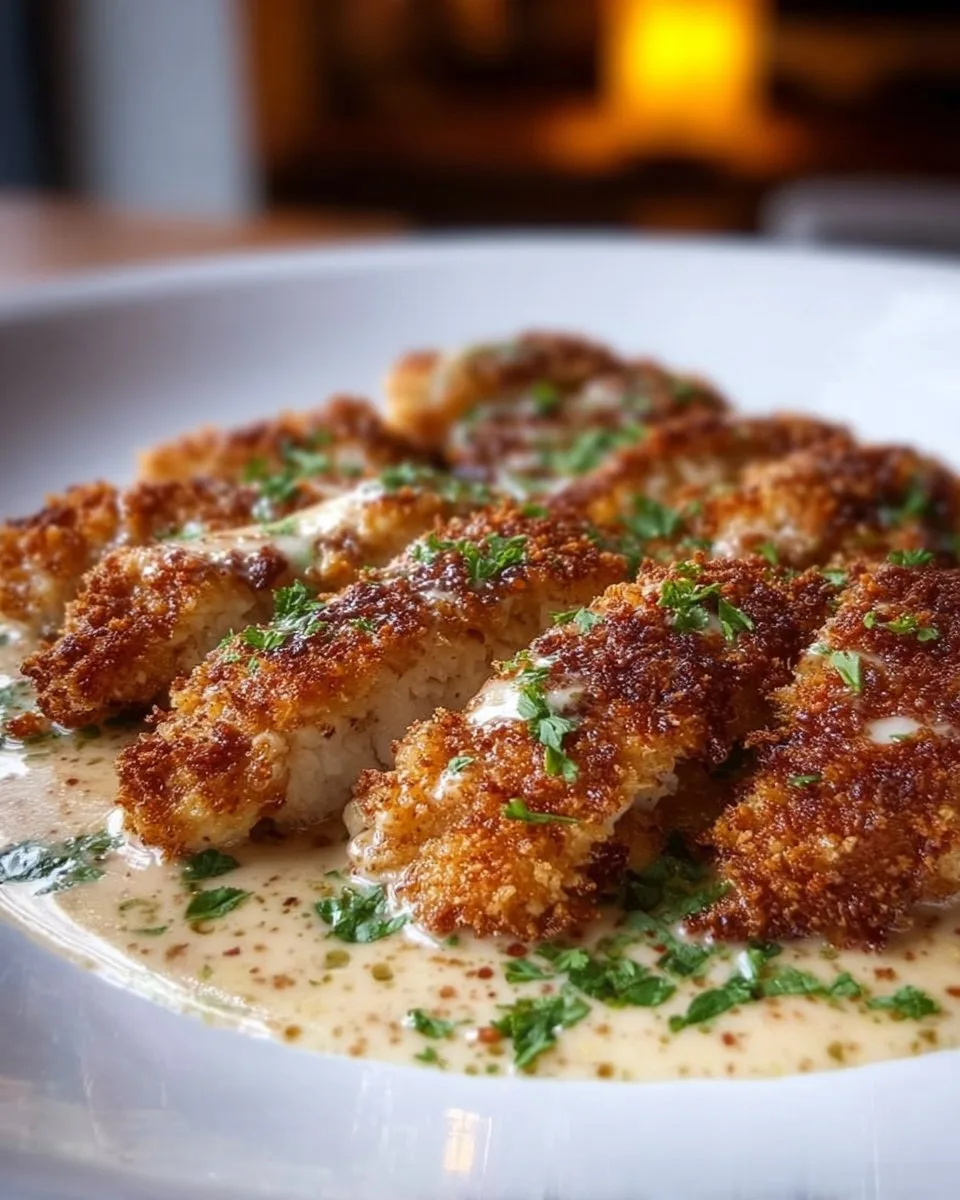 Crispy Parmesan Chicken with Garlic Cream Sauce