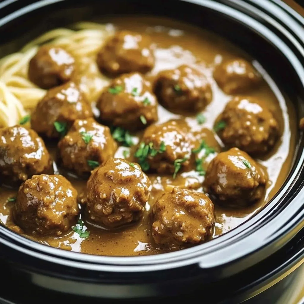 Crockpot Swedish Meatballs with Creamy Gravy