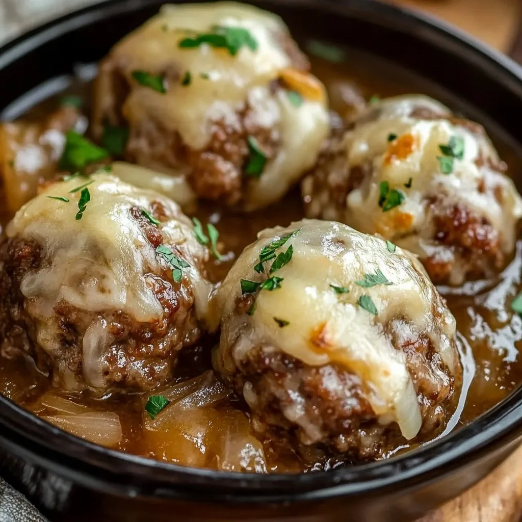 Crockpot French Onion Meatballs