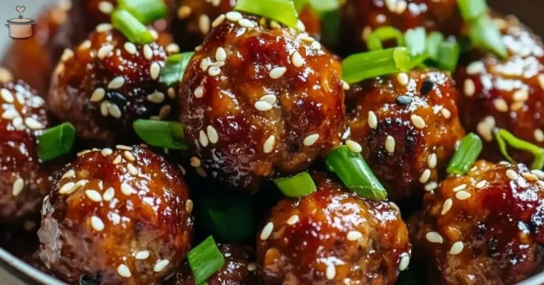 Delicious Asian meatballs served with a savory sauce and garnished with herbs