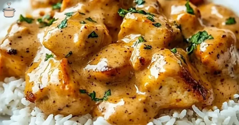 Delicious smothered chicken served with rice on a plate