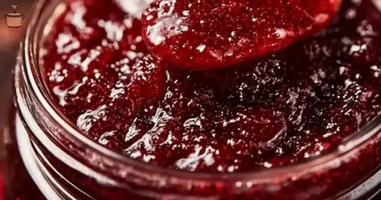 A jar of homemade Christmas Jam with festive decorations for holiday celebrations.