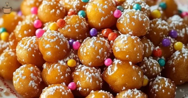 A plate of classic Struffoli, delicious Italian honey balls drizzled with honey.