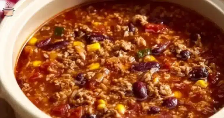 Delicious bowl of crock pot taco rice soup topped with cheese and cilantro