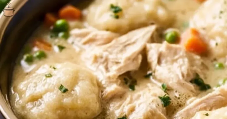 Delicious Crockpot chicken and dumplings served in a bowl