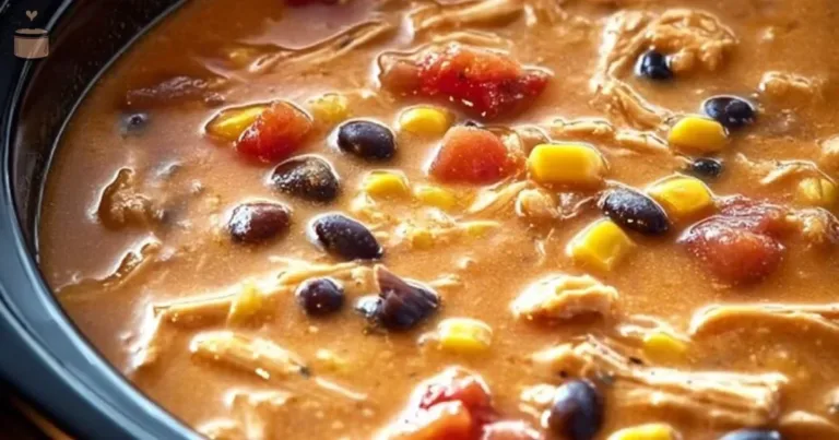 Delicious bowl of Crockpot Chicken Tortilla Soup garnished with tortillas and herbs.