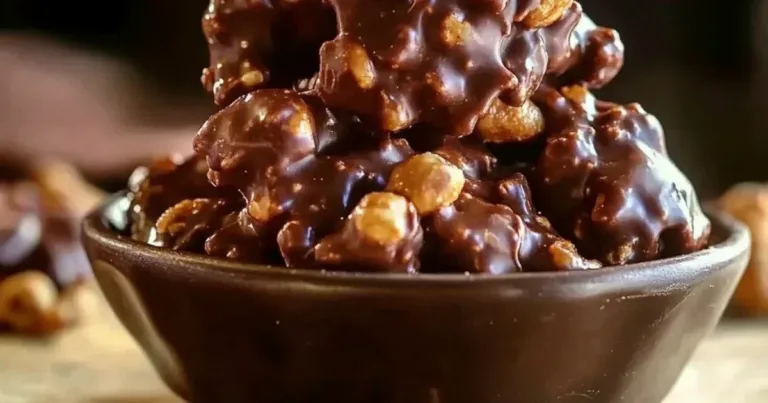 Delicious homemade crockpot peanut clusters recipe with chocolate and peanuts