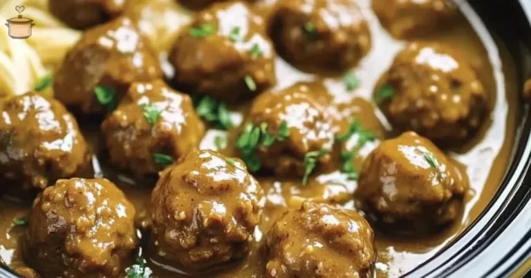 Delicious Crockpot Swedish Meatballs served with creamy gravy