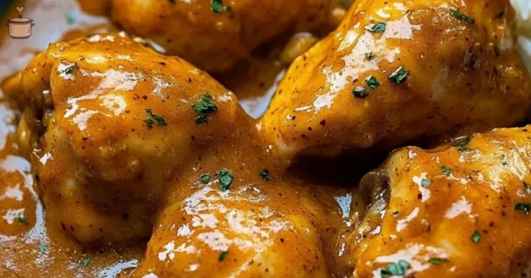 Delicious Southern smothered chicken served on a plate with gravy and vegetables